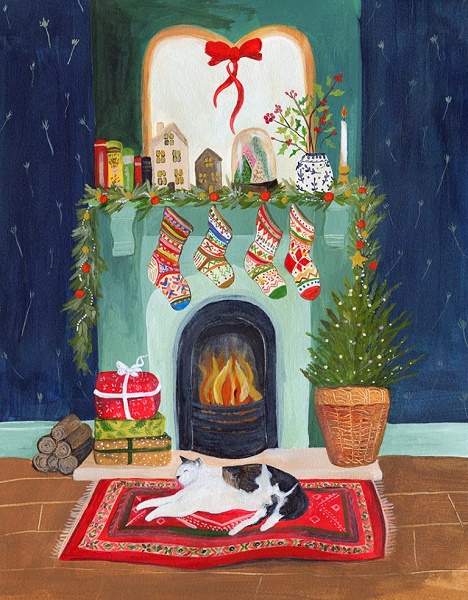 'Fireplace Cat' by Rachel Grant (6 card pack) (xcdp40) g1 Christmas Was 6.50, now 3.95