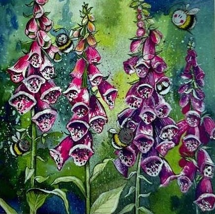 'Foxgloves and Bees' by Alex Clark (E187) NEW