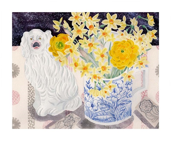 'Spey Spring with White Dog' by Angie Lewin (A117) NEW
