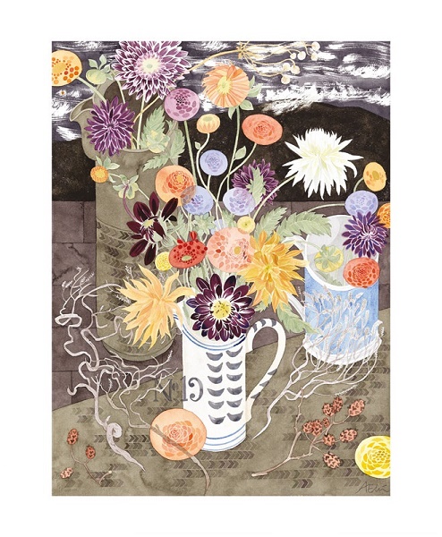 'Dahlias in a No.19 Jug' by Angie Lewin (A904) * 