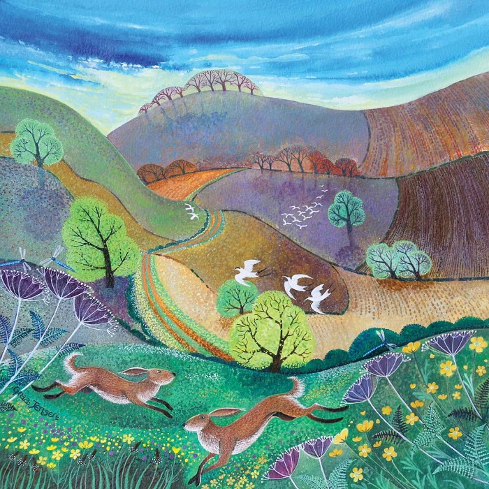 'Downland Hares' by Lisa Graa Jensen RI (Q139) *