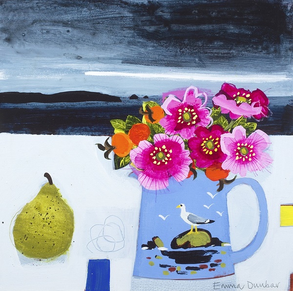 'Wild Roses and Seagull Jug' by Emma Dunbar (B563) 