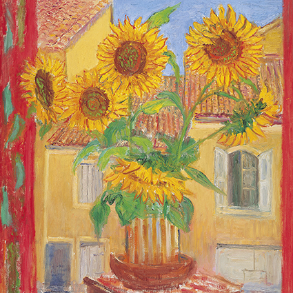 'Sunflowers & house opposite, Bonnieux' by Frederick Gore CBE RA (C445) 