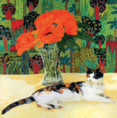 'Tortoiseshell Cat and Poppies' by Geraldine Girvan (B487) *