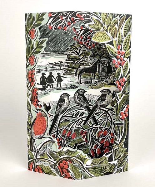 'Holly Hedge and Home' fold out die-cut card by Angela Harding (AP050) 