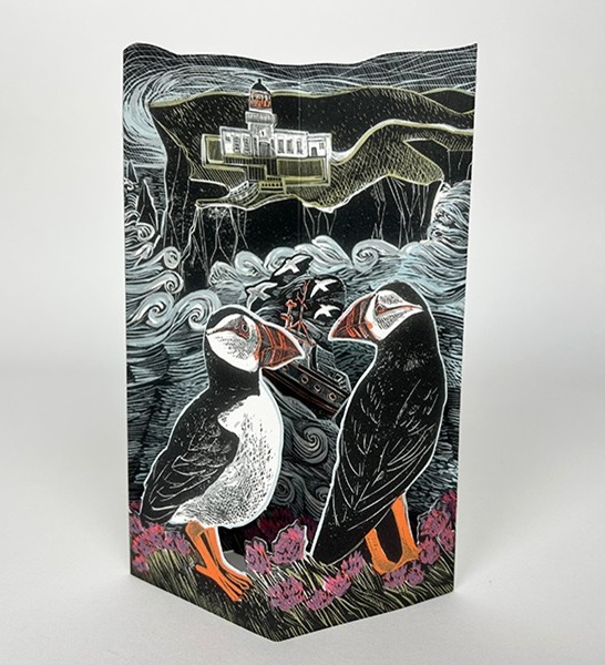'Fair Isle Puffins at the North Lighthouse' fold out die-cut card by Angela Harding (AP063) d Was �4.75, now �3.25