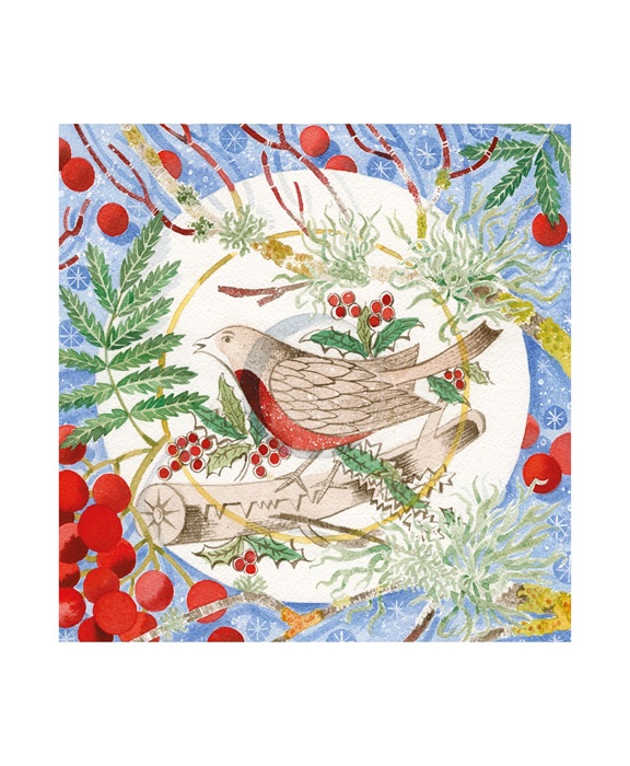 'Winter Bird and Berries' by Angie Lewin (A195w) 