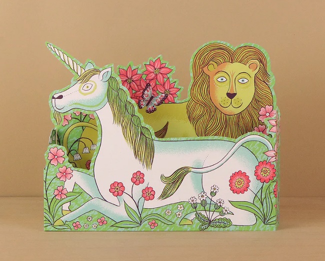 Lion & Unicorn die-cut box card by Alice Pattullo (AP078) NEW 