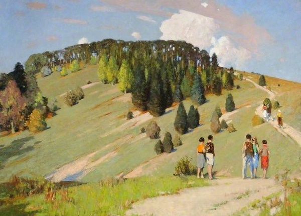 'Hikers at Godwood Downs' c1930 by George Henry 1858 - 1943 (W173) 