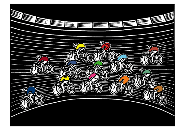  'Ahoy there! Velodrome II' by Hugh Ribbans (Original Linocut Print)