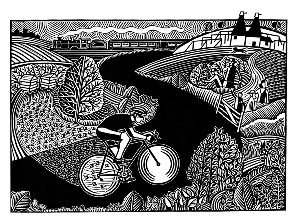 'Bee is for Bicycle' by Hugh Ribbans (Original Linocut Print)