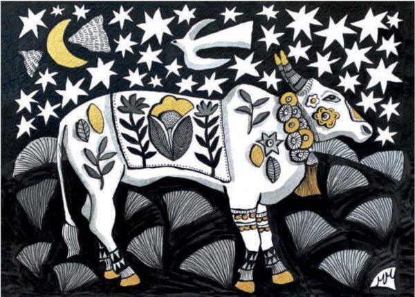 'Sacred Cow Under Starry Sky' by Madeleine McClellan (B013) NEW