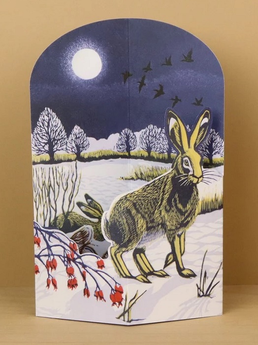 Winter Hares die-cut box card by Niki Bowers (AP080) NEW 