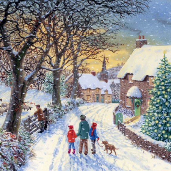 'Winter Walk' by Sarah Adams (8 pack) (VX24) g1 (smaller square format) 130mm x 130mm (message inside) NEW 