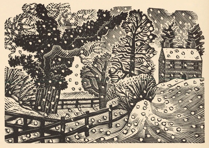 Eric Ravilious 'December Snow' wood engraving (CX13) g2 (10 card wallet) 
