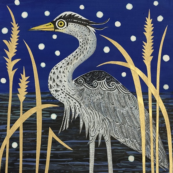'Heron in the Snow' by Samuel Winterbourn (6 card pack) (BX12) g2 Christmas 