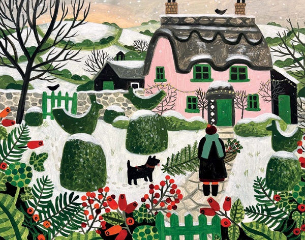 'Pink Cottage and Snowy Topiary' by Vanessa Bowman NEW g2 (6 card pack) (BX01) Christmas 