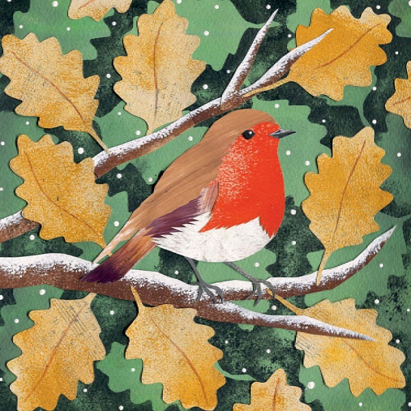 'Robin and Oak Leaves' by Victoria Whitlam NEW g2 (6 card pack) (BX08) Christmas 